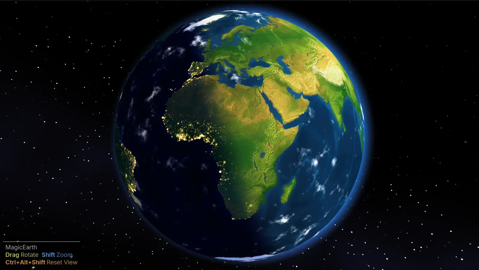 MagicEarth running inside DaVinci Resolve, showing a rendered globe